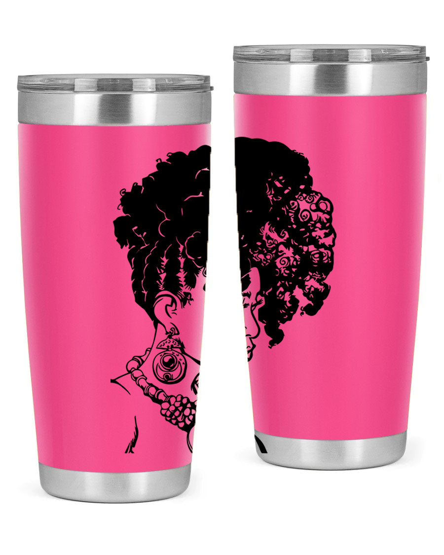 Black Women Queen Tumbler showcasing a stylish design with double wall vacuum insulation, perfect for hot and cold beverages.