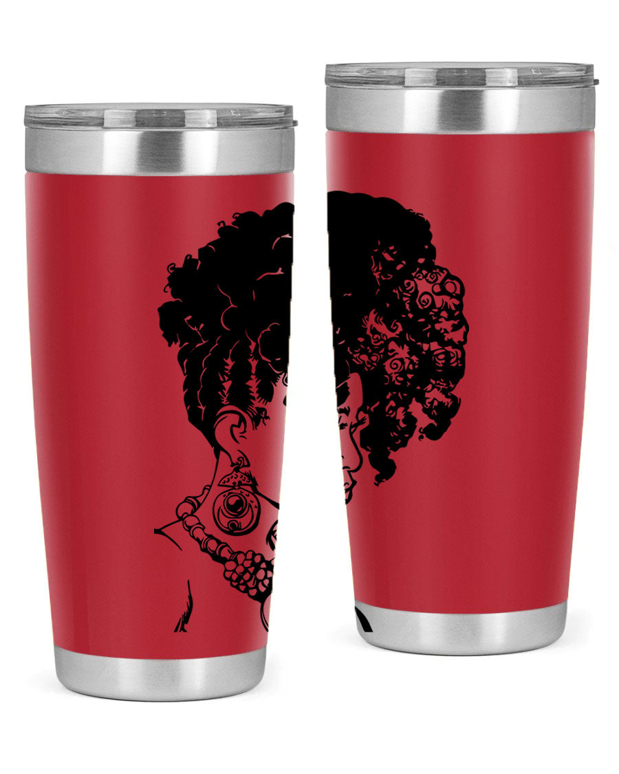 Black Women Queen Tumbler showcasing a stylish design with double wall vacuum insulation, perfect for hot and cold beverages.
