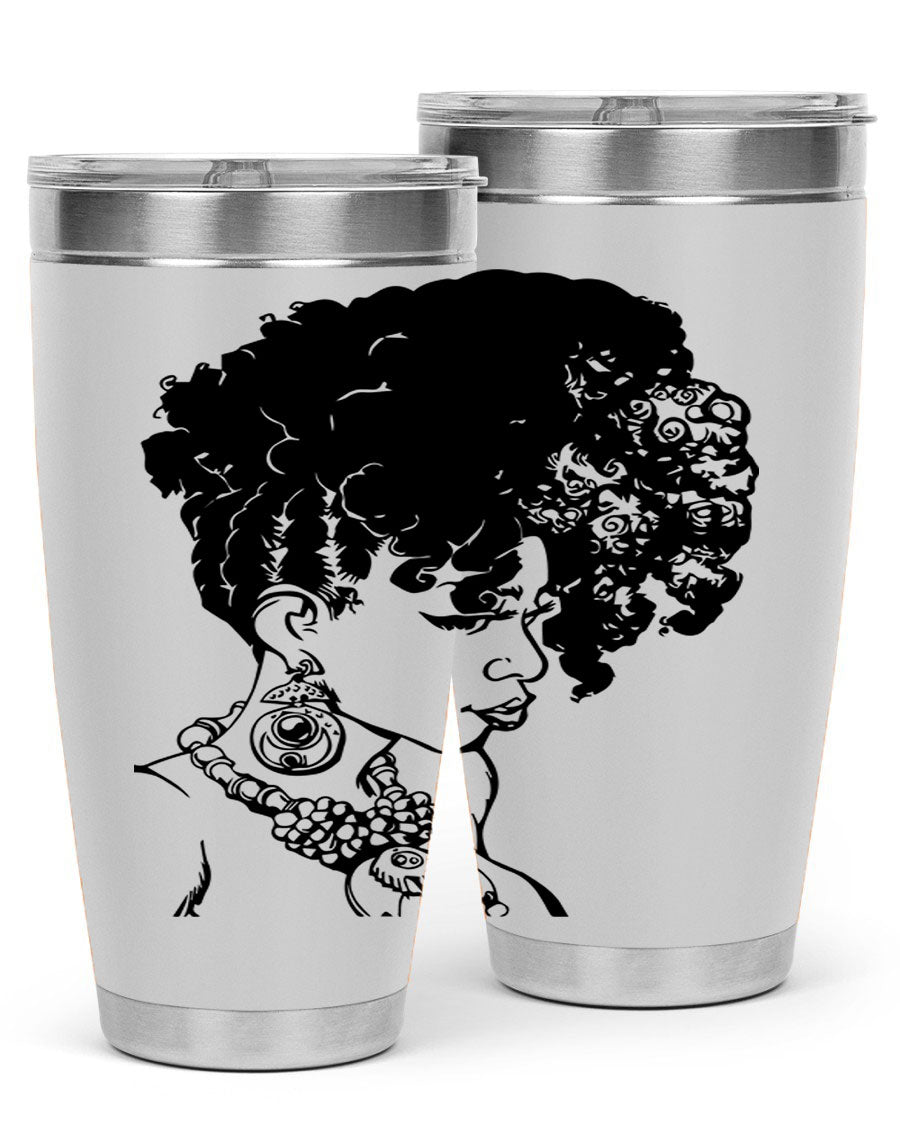 Black Women Queen Tumbler showcasing a stylish design with double wall vacuum insulation, perfect for hot and cold beverages.