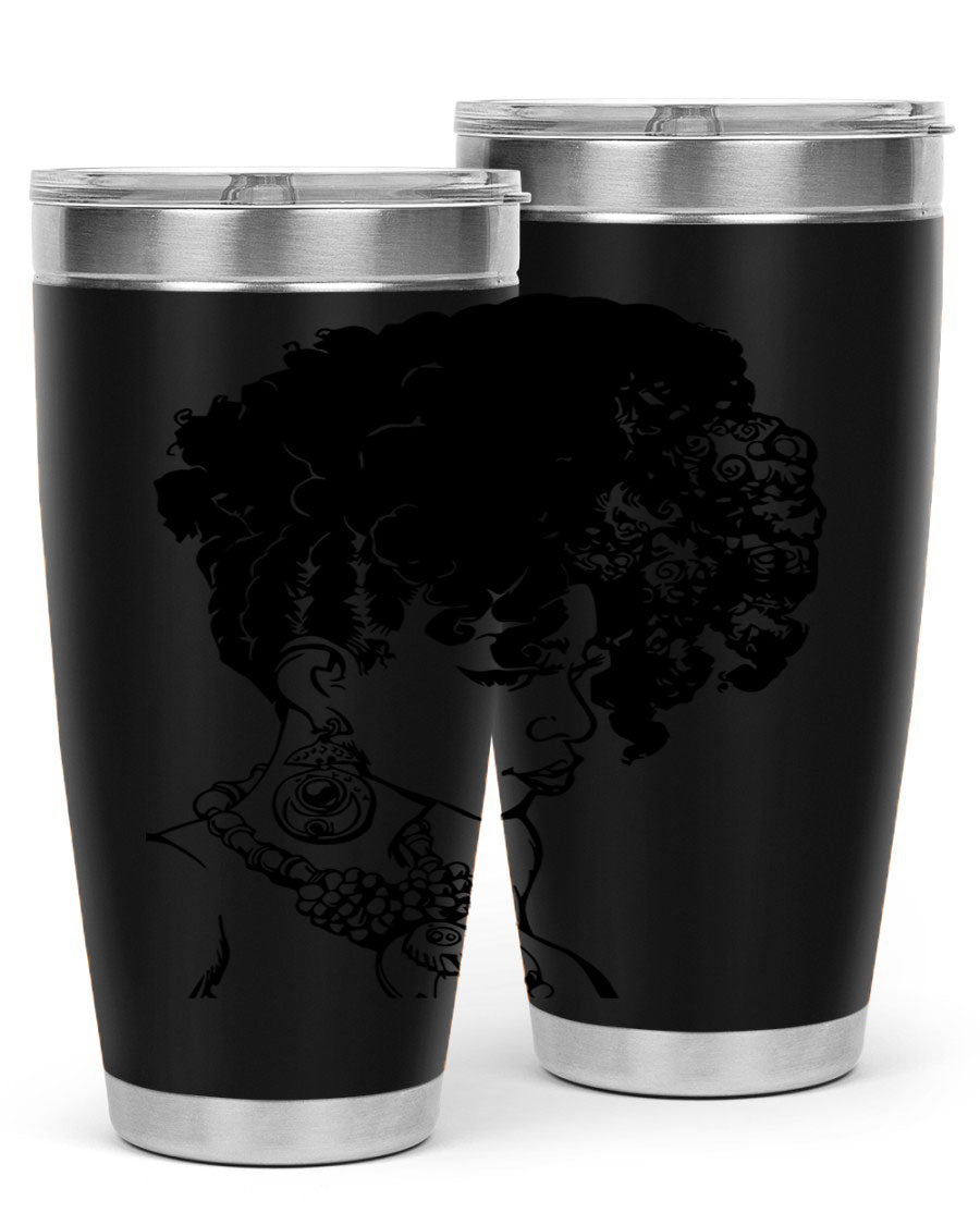Black Women Queen Tumbler showcasing a stylish design with double wall vacuum insulation, perfect for hot and cold beverages.