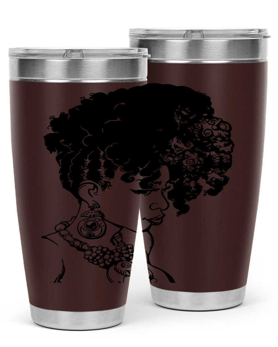 Black Women Queen Tumbler showcasing a stylish design with double wall vacuum insulation, perfect for hot and cold beverages.