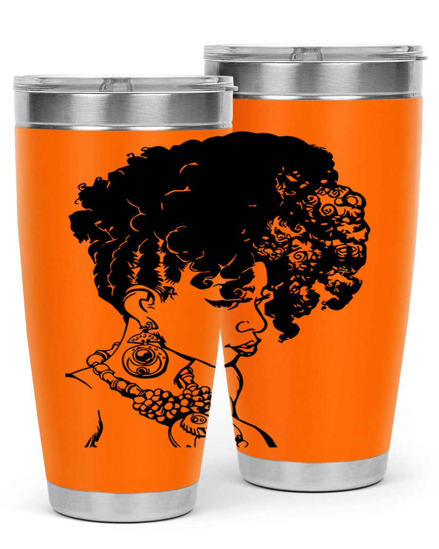Black Women Queen Tumbler showcasing a stylish design with double wall vacuum insulation, perfect for hot and cold beverages.