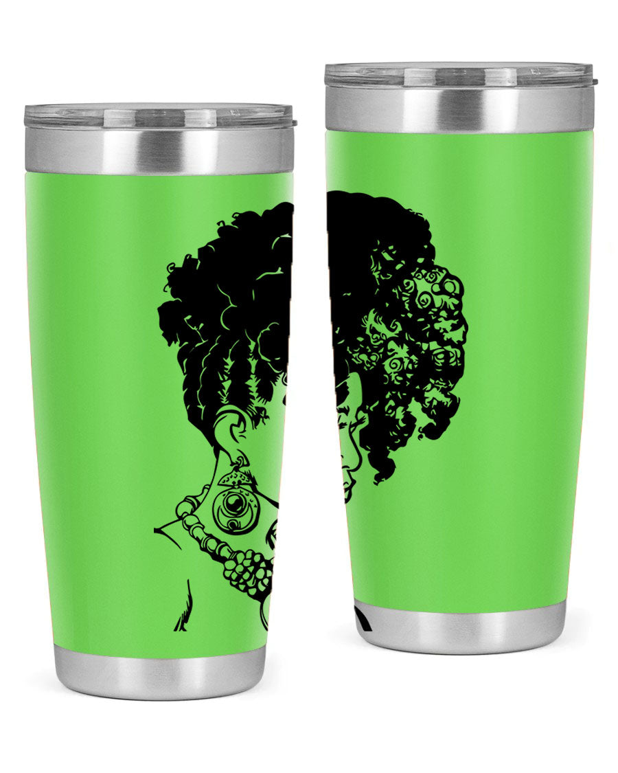 Black Women Queen Tumbler showcasing a stylish design with double wall vacuum insulation, perfect for hot and cold beverages.