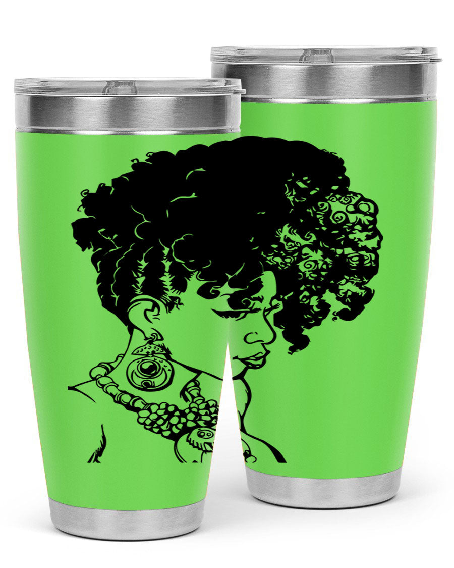 Black Women Queen Tumbler showcasing a stylish design with double wall vacuum insulation, perfect for hot and cold beverages.