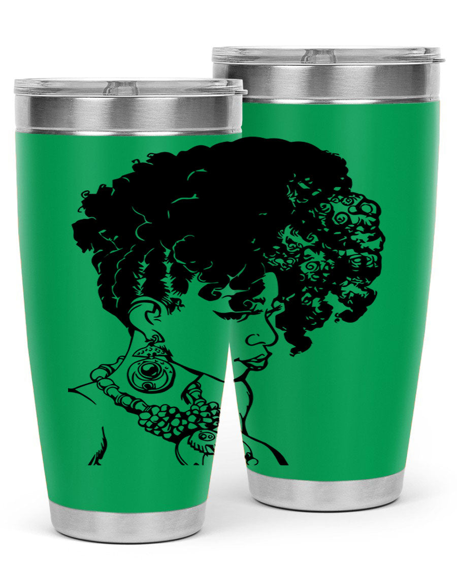 Black Women Queen Tumbler showcasing a stylish design with double wall vacuum insulation, perfect for hot and cold beverages.
