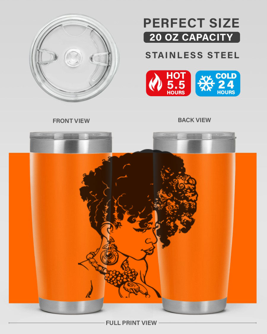 Black Women Queen Tumbler showcasing a stylish design with double wall vacuum insulation, perfect for hot and cold beverages.