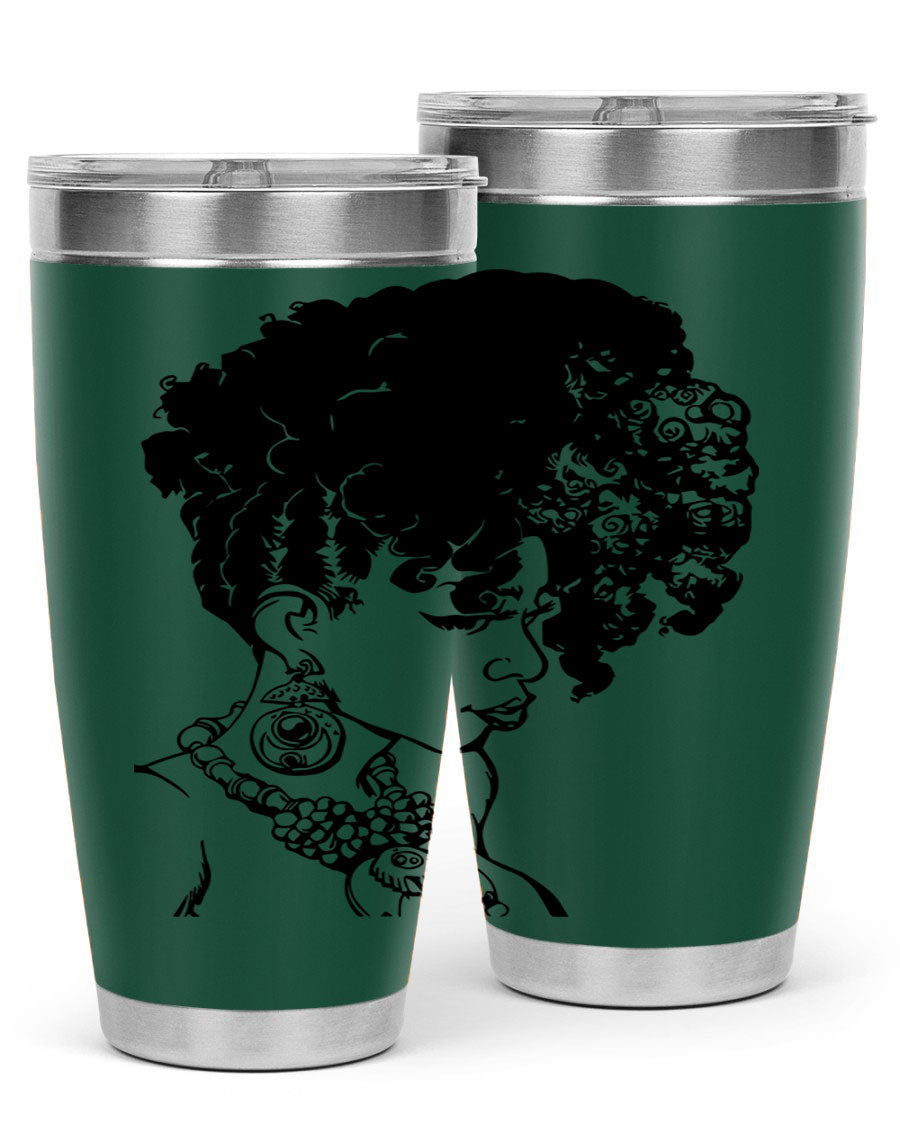 Black Women Queen Tumbler showcasing a stylish design with double wall vacuum insulation, perfect for hot and cold beverages.