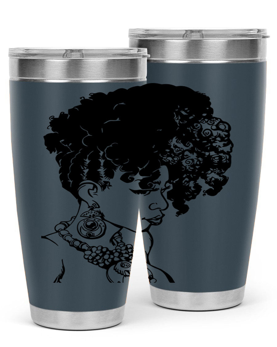 Black Women Queen Tumbler showcasing a stylish design with double wall vacuum insulation, perfect for hot and cold beverages.