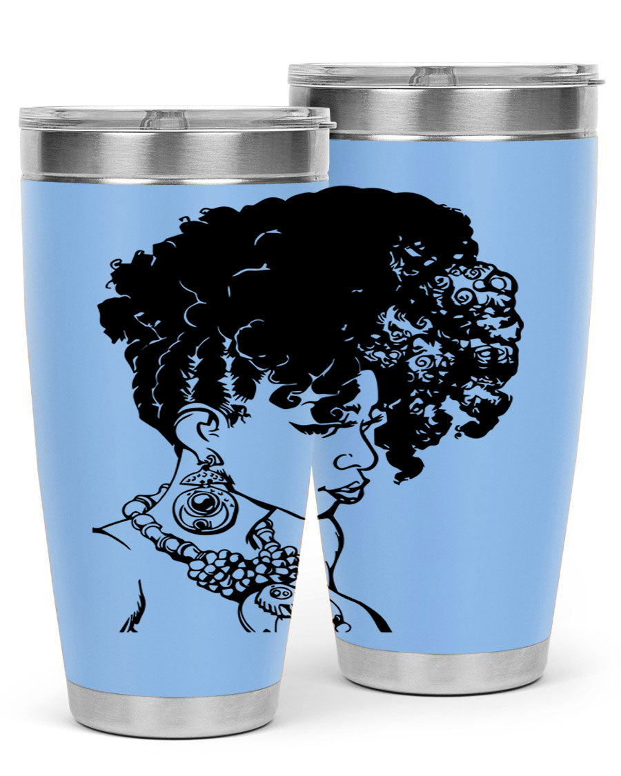 Black Women Queen Tumbler showcasing a stylish design with double wall vacuum insulation, perfect for hot and cold beverages.