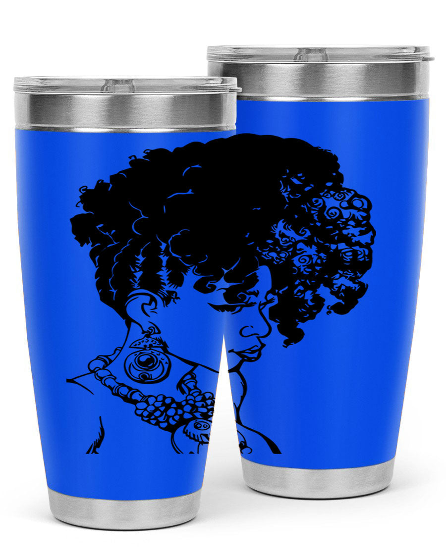 Black Women Queen Tumbler showcasing a stylish design with double wall vacuum insulation, perfect for hot and cold beverages.