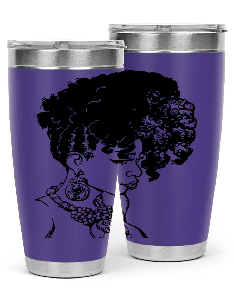 Black Women Queen Tumbler showcasing a stylish design with double wall vacuum insulation, perfect for hot and cold beverages.