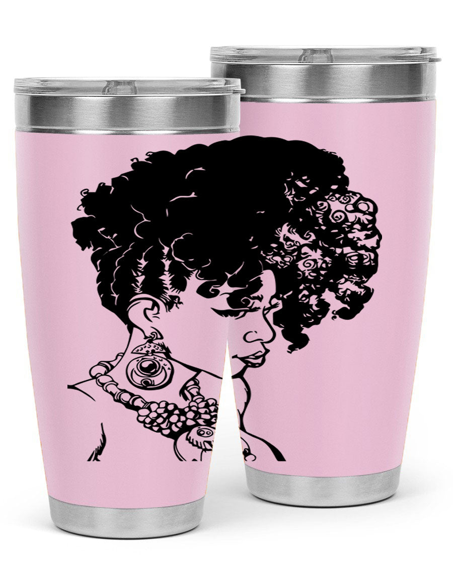 Black Women Queen Tumbler showcasing a stylish design with double wall vacuum insulation, perfect for hot and cold beverages.
