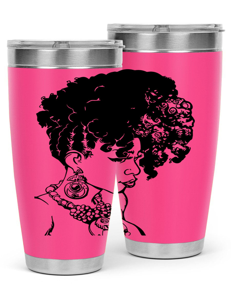 Black Women Queen Tumbler showcasing a stylish design with double wall vacuum insulation, perfect for hot and cold beverages.