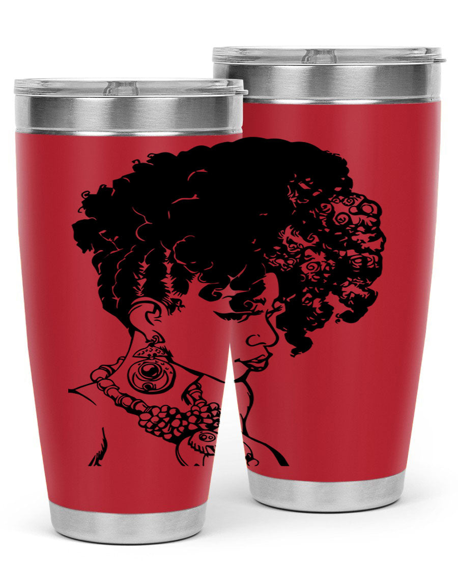 Black Women Queen Tumbler showcasing a stylish design with double wall vacuum insulation, perfect for hot and cold beverages.
