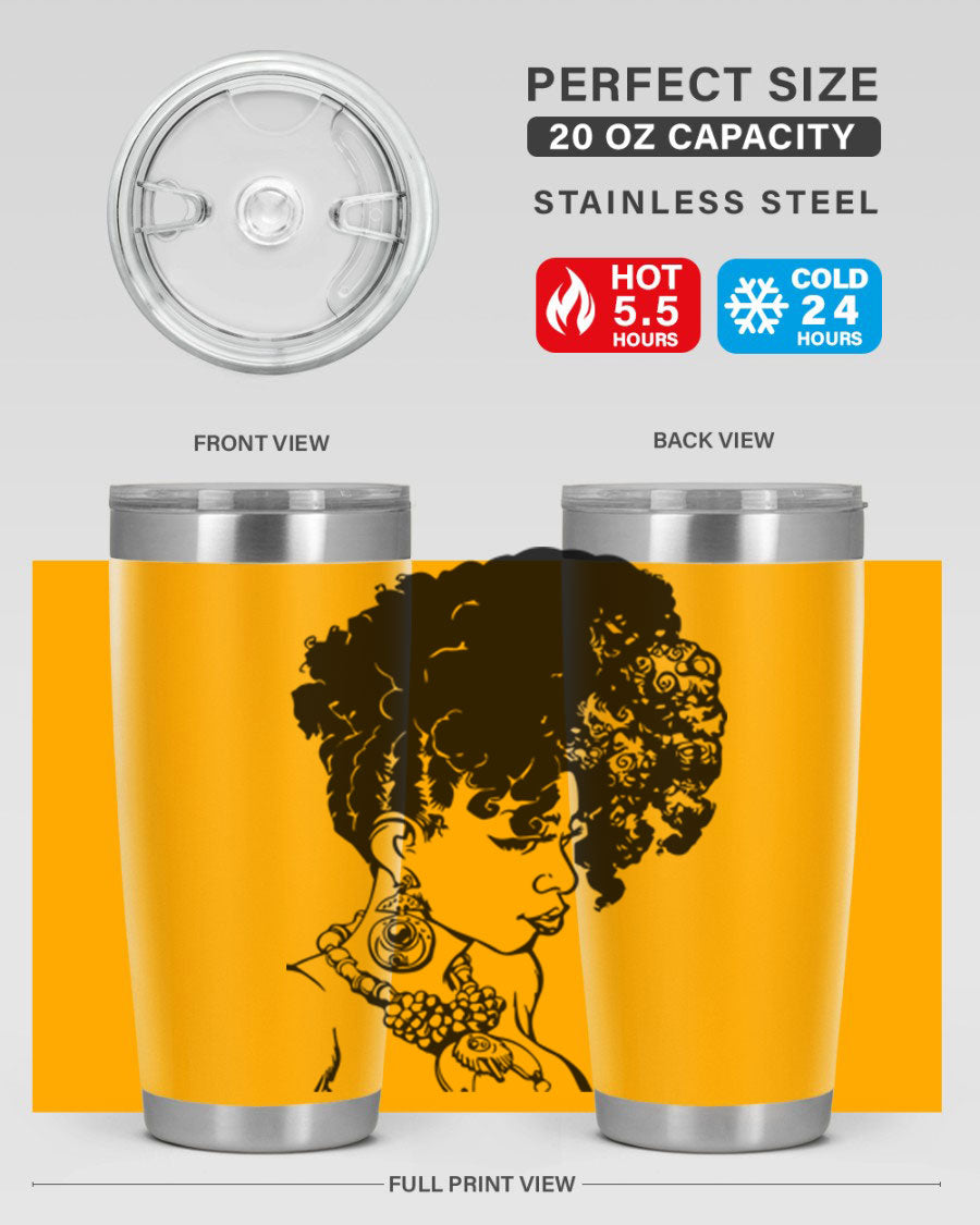 Black Women Queen Tumbler showcasing a stylish design with double wall vacuum insulation, perfect for hot and cold beverages.