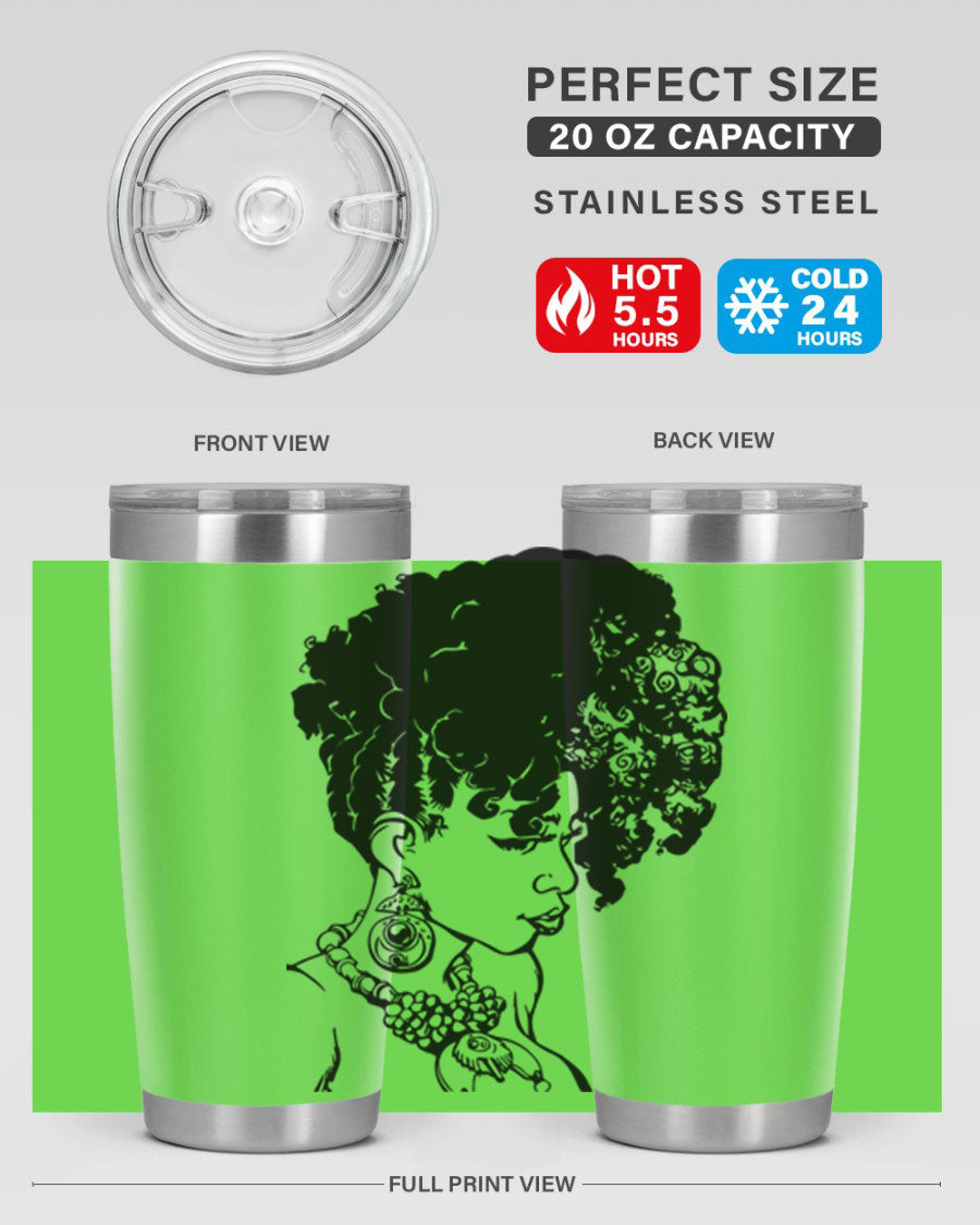 Black Women Queen Tumbler showcasing a stylish design with double wall vacuum insulation, perfect for hot and cold beverages.