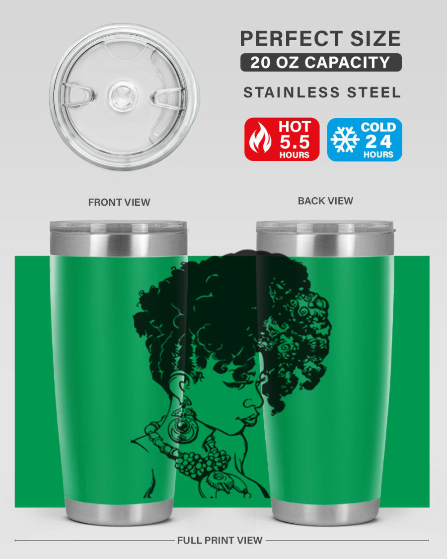 Black Women Queen Tumbler showcasing a stylish design with double wall vacuum insulation, perfect for hot and cold beverages.