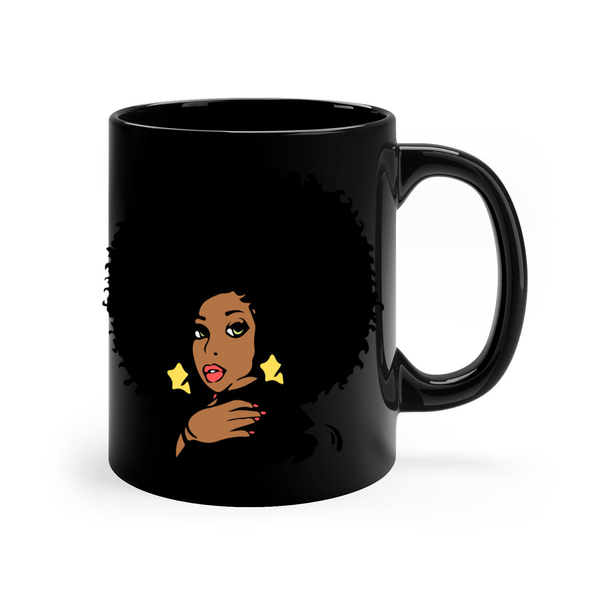 Black Women - Queen Mug featuring a glossy finish, colorful handle, and interior, available in multiple colors and sizes.