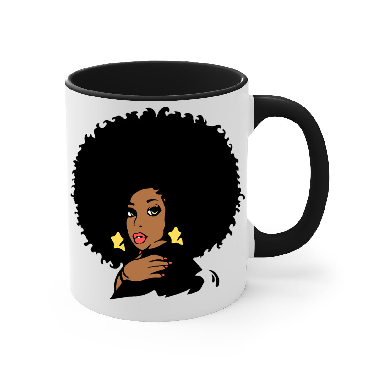 Black Women - Queen Mug featuring a glossy finish, colorful handle, and interior, available in multiple colors and sizes.