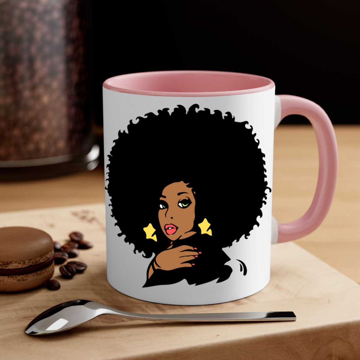 Black Women - Queen Mug featuring a glossy finish, colorful handle, and interior, available in multiple colors and sizes.
