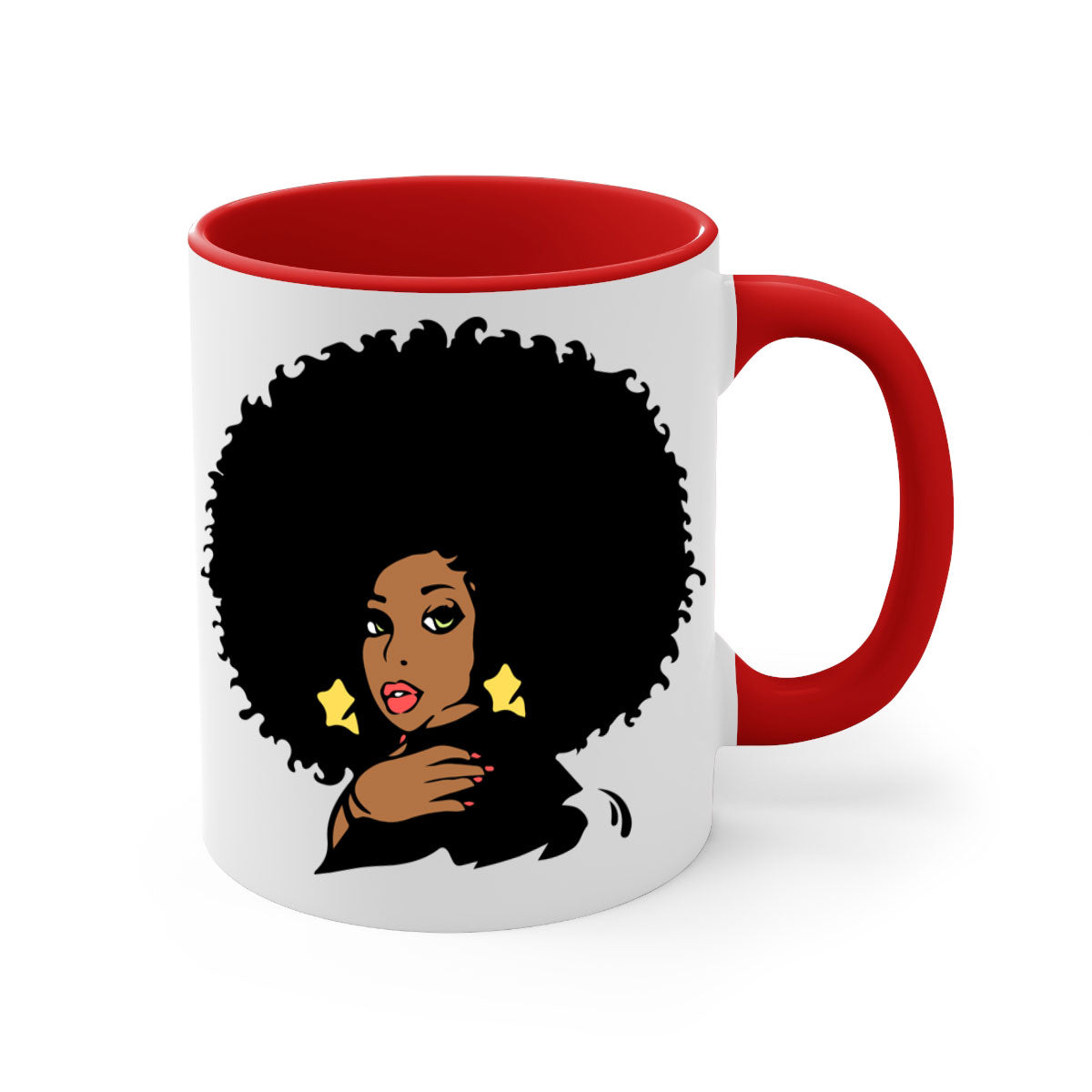 Black Women - Queen Mug featuring a glossy finish, colorful handle, and interior, available in multiple colors and sizes.