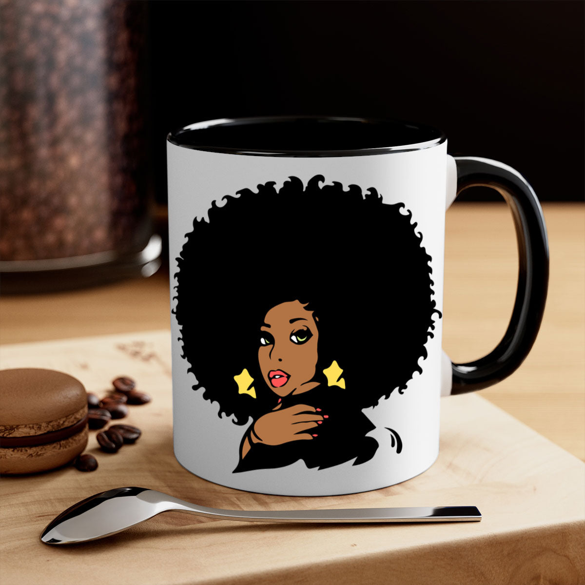 Black Women - Queen Mug featuring a glossy finish, colorful handle, and interior, available in multiple colors and sizes.