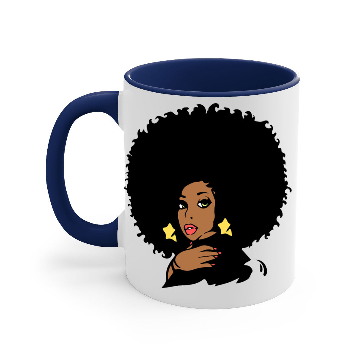Black Women - Queen Mug featuring a glossy finish, colorful handle, and interior, available in multiple colors and sizes.