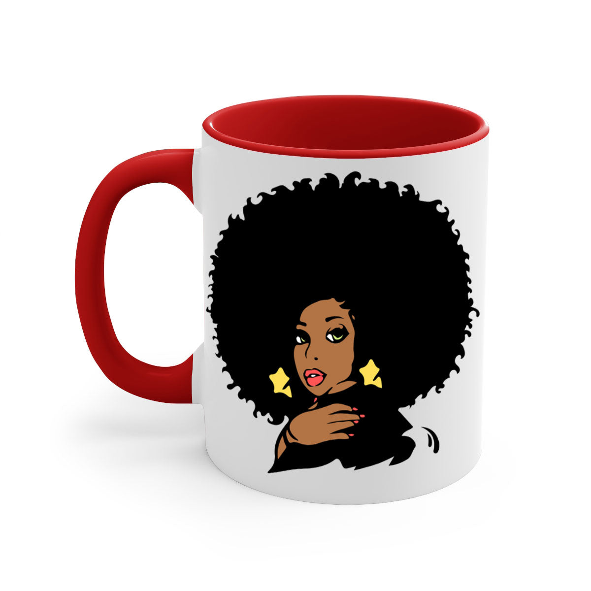 Black Women - Queen Mug featuring a glossy finish, colorful handle, and interior, available in multiple colors and sizes.