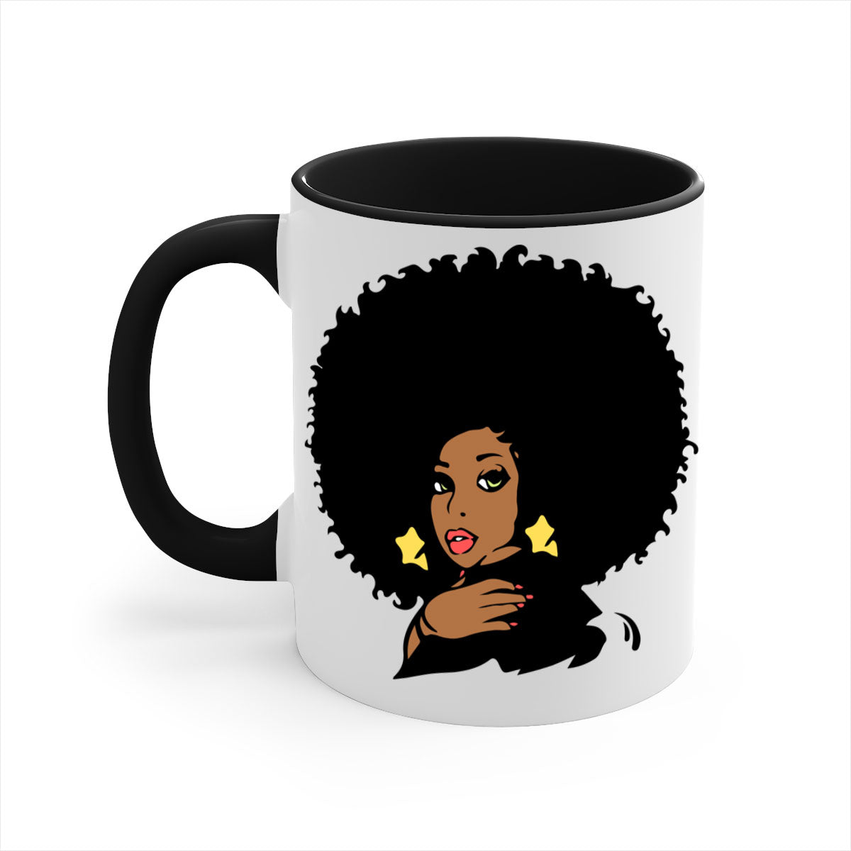 Black Women - Queen Mug featuring a glossy finish, colorful handle, and interior, available in multiple colors and sizes.