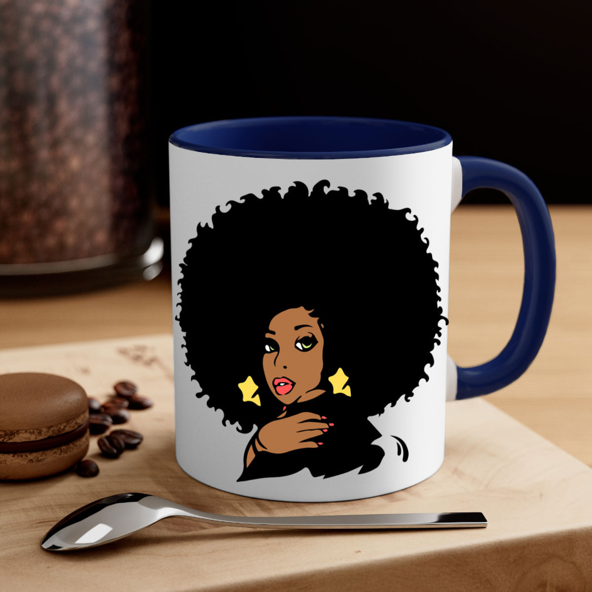 Black Women - Queen Mug featuring a glossy finish, colorful handle, and interior, available in multiple colors and sizes.