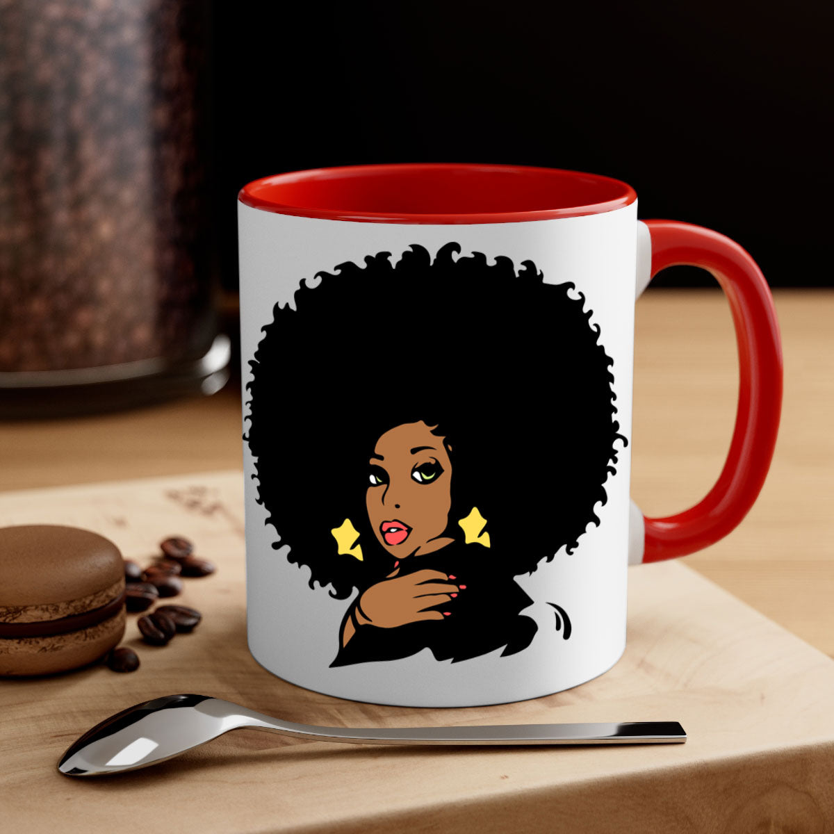 Black Women - Queen Mug featuring a glossy finish, colorful handle, and interior, available in multiple colors and sizes.
