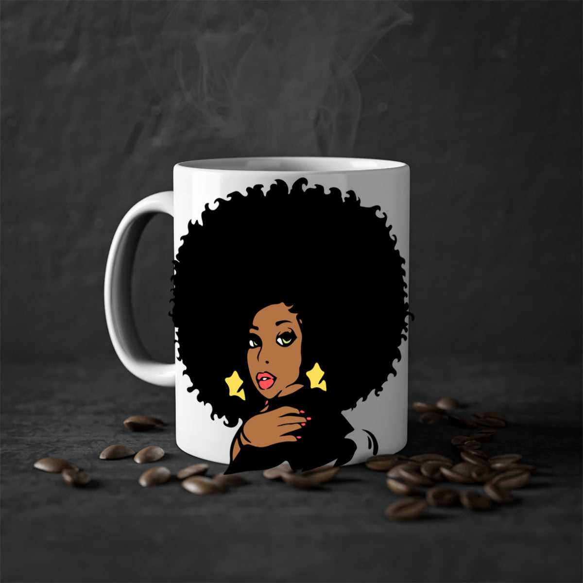 Black Women - Queen Mug featuring a glossy finish, colorful handle, and interior, available in multiple colors and sizes.