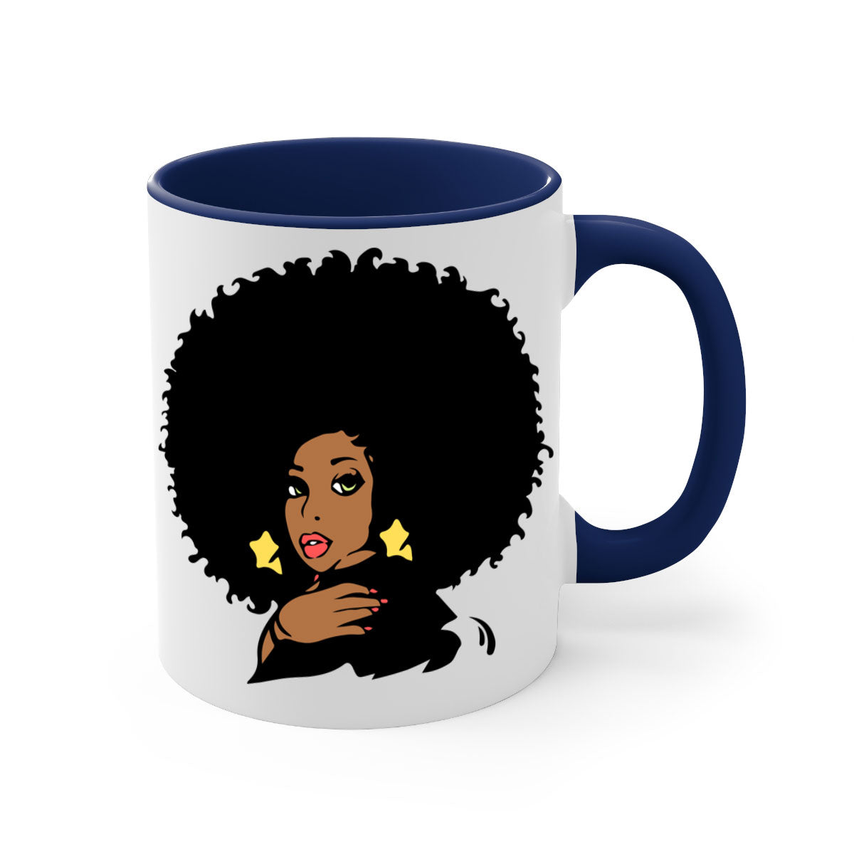 Black Women - Queen Mug featuring a glossy finish, colorful handle, and interior, available in multiple colors and sizes.
