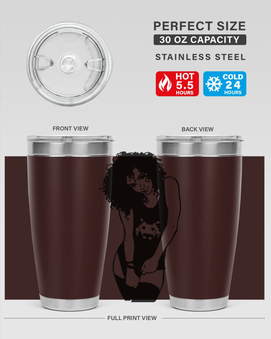 Black Women - Queen 61# Tumbler featuring double wall vacuum stainless steel design with copper lining, ideal for hot and cold beverages.