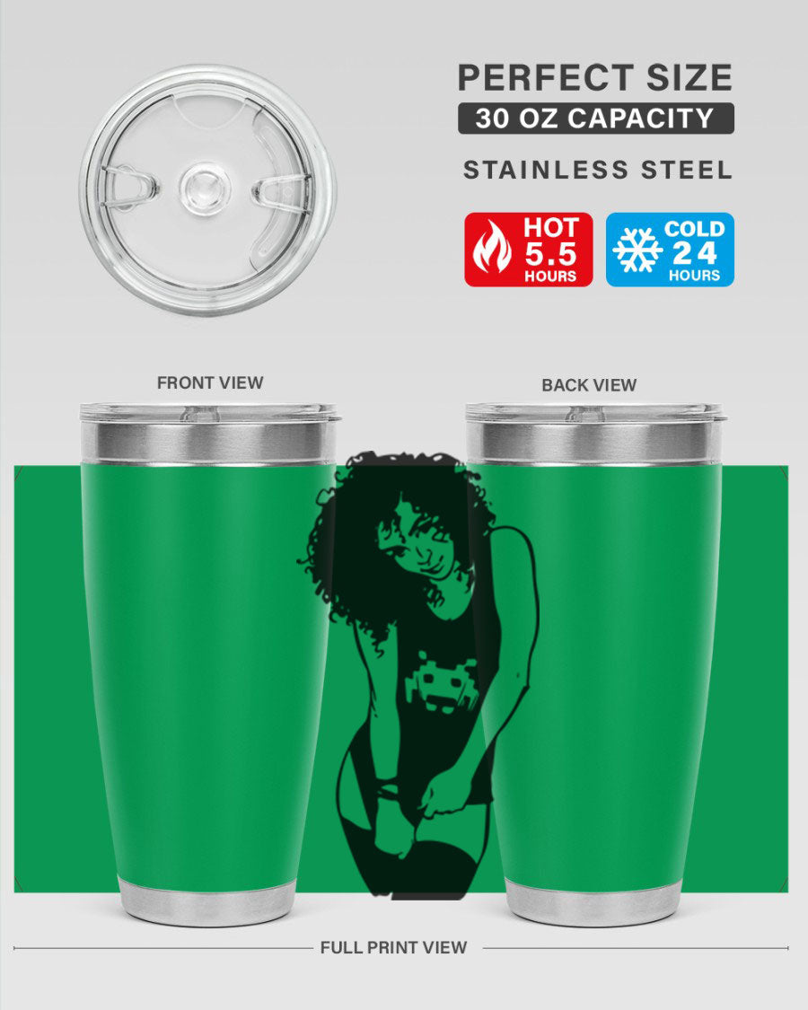 Black Women - Queen 61# Tumbler featuring double wall vacuum stainless steel design with copper lining, ideal for hot and cold beverages.