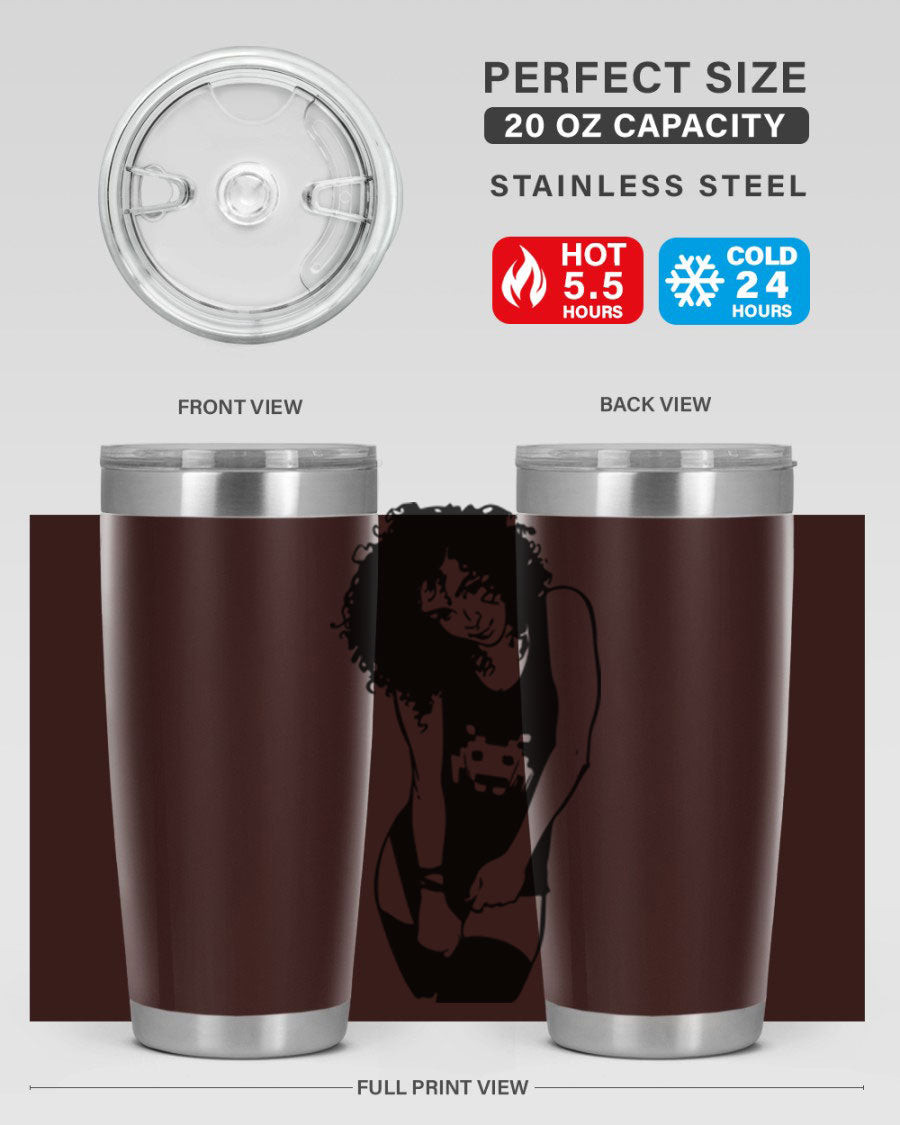 Black Women - Queen 61# Tumbler featuring double wall vacuum stainless steel design with copper lining, ideal for hot and cold beverages.