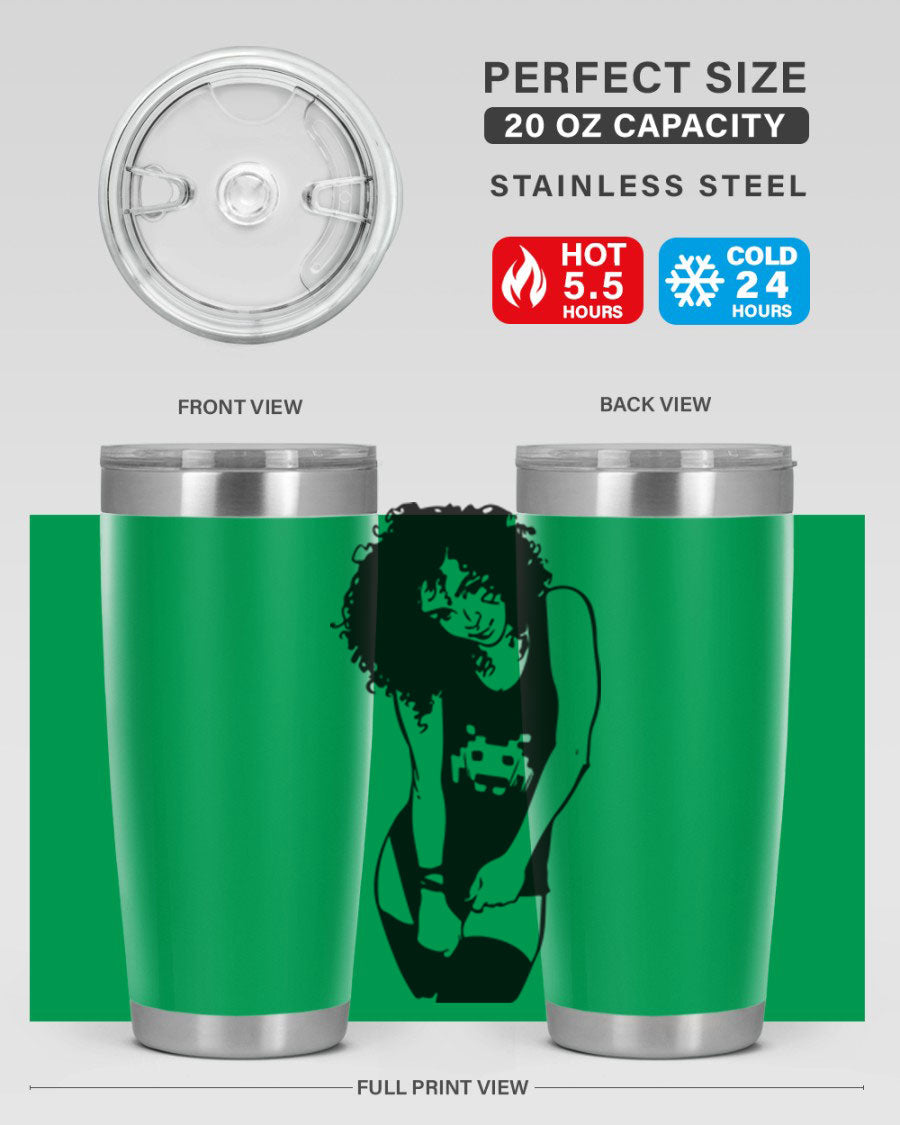Black Women - Queen 61# Tumbler featuring double wall vacuum stainless steel design with copper lining, ideal for hot and cold beverages.