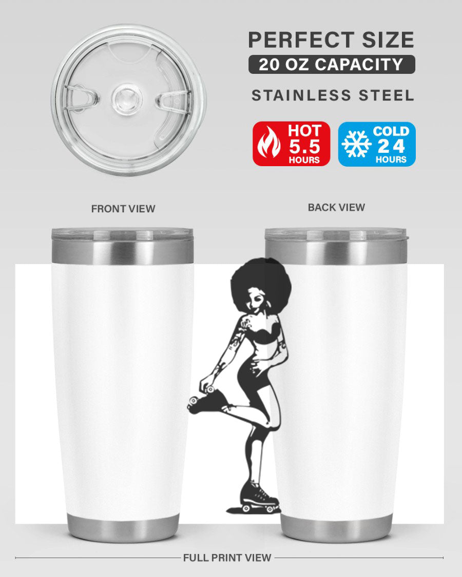 Black women - queen tumbler featuring a stylish design, double wall vacuum stainless steel, and a press-in drink-thru lid.