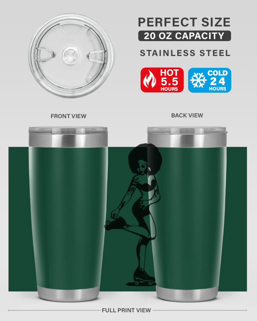 Black women - queen tumbler featuring a stylish design, double wall vacuum stainless steel, and a press-in drink-thru lid.