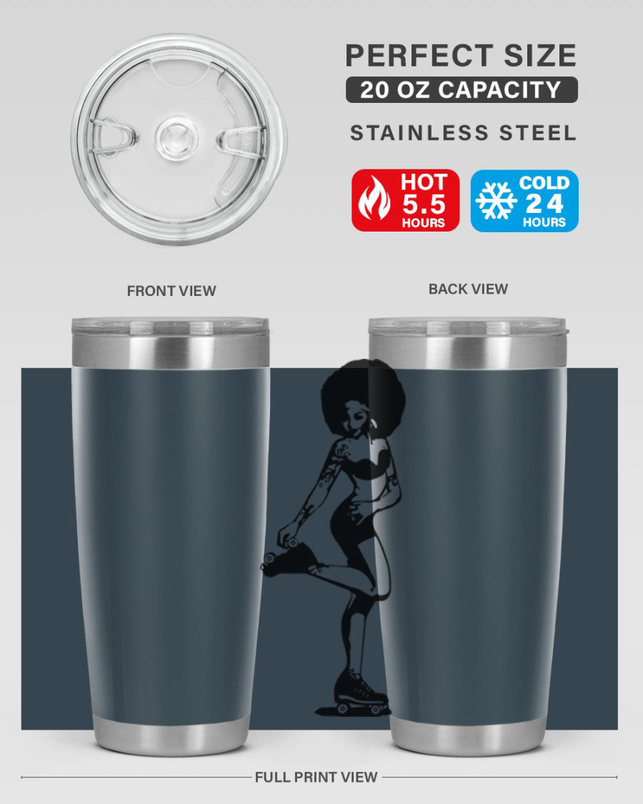 Black women - queen tumbler featuring a stylish design, double wall vacuum stainless steel, and a press-in drink-thru lid.