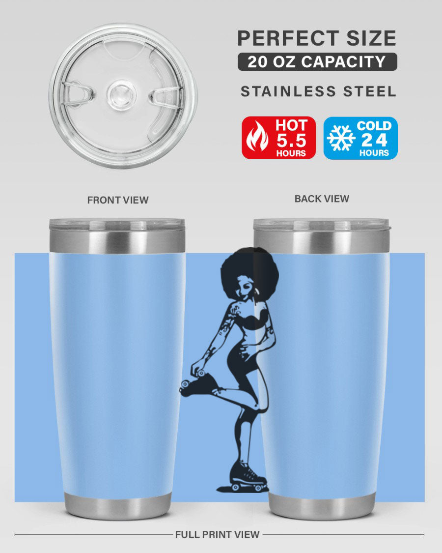 Black women - queen tumbler featuring a stylish design, double wall vacuum stainless steel, and a press-in drink-thru lid.
