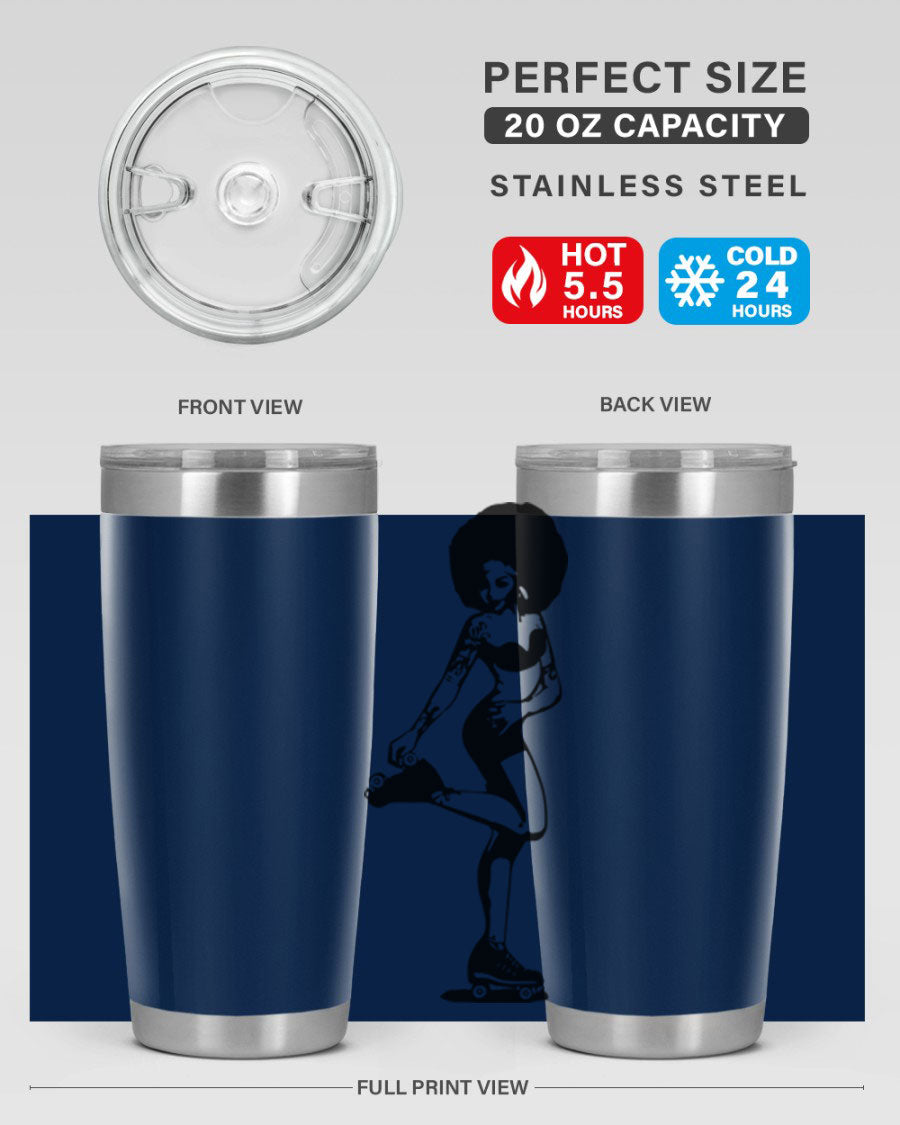 Black women - queen tumbler featuring a stylish design, double wall vacuum stainless steel, and a press-in drink-thru lid.