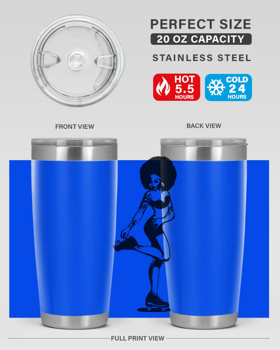 Black women - queen tumbler featuring a stylish design, double wall vacuum stainless steel, and a press-in drink-thru lid.