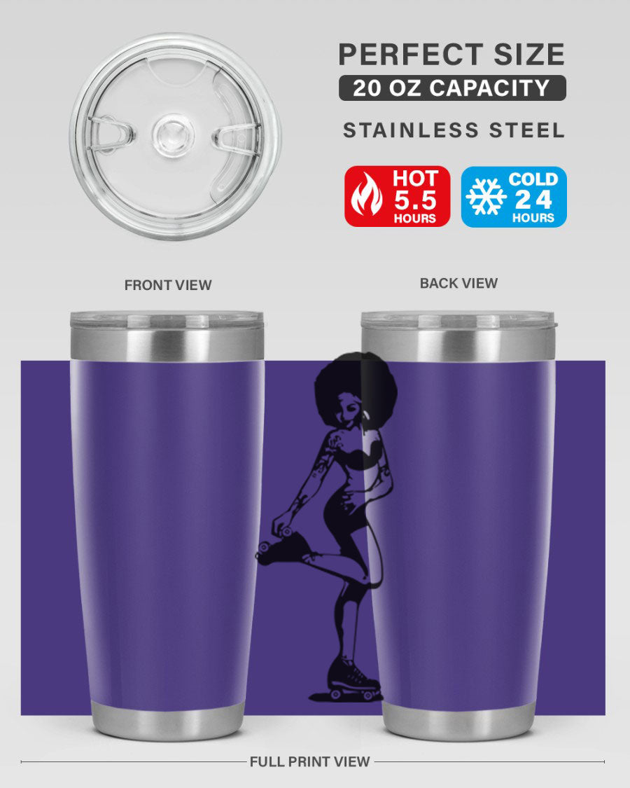 Black women - queen tumbler featuring a stylish design, double wall vacuum stainless steel, and a press-in drink-thru lid.