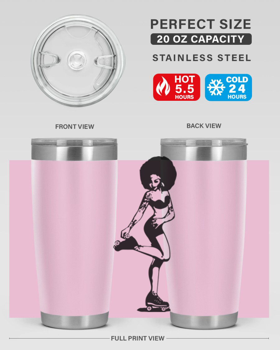 Black women - queen tumbler featuring a stylish design, double wall vacuum stainless steel, and a press-in drink-thru lid.