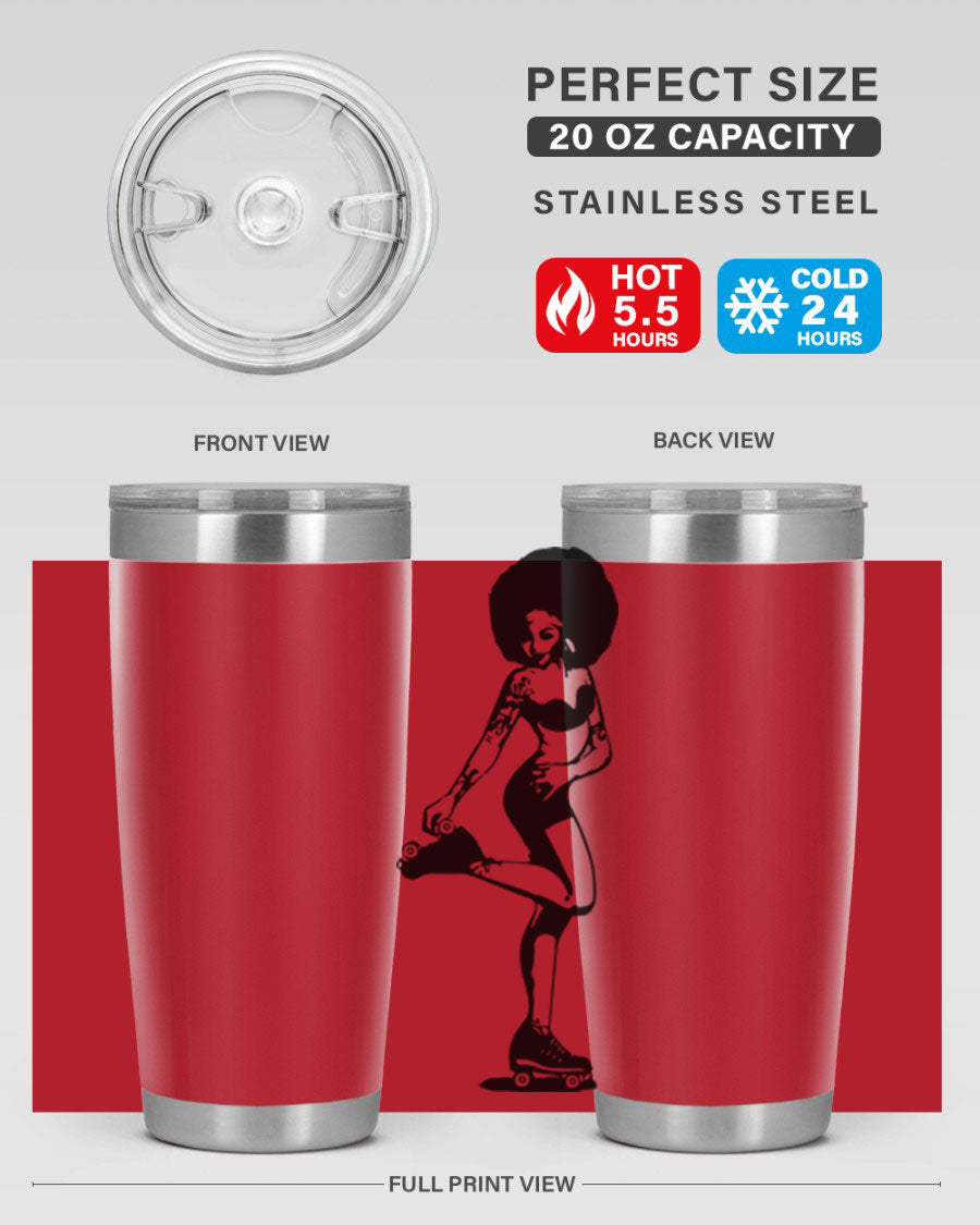 Black women - queen tumbler featuring a stylish design, double wall vacuum stainless steel, and a press-in drink-thru lid.