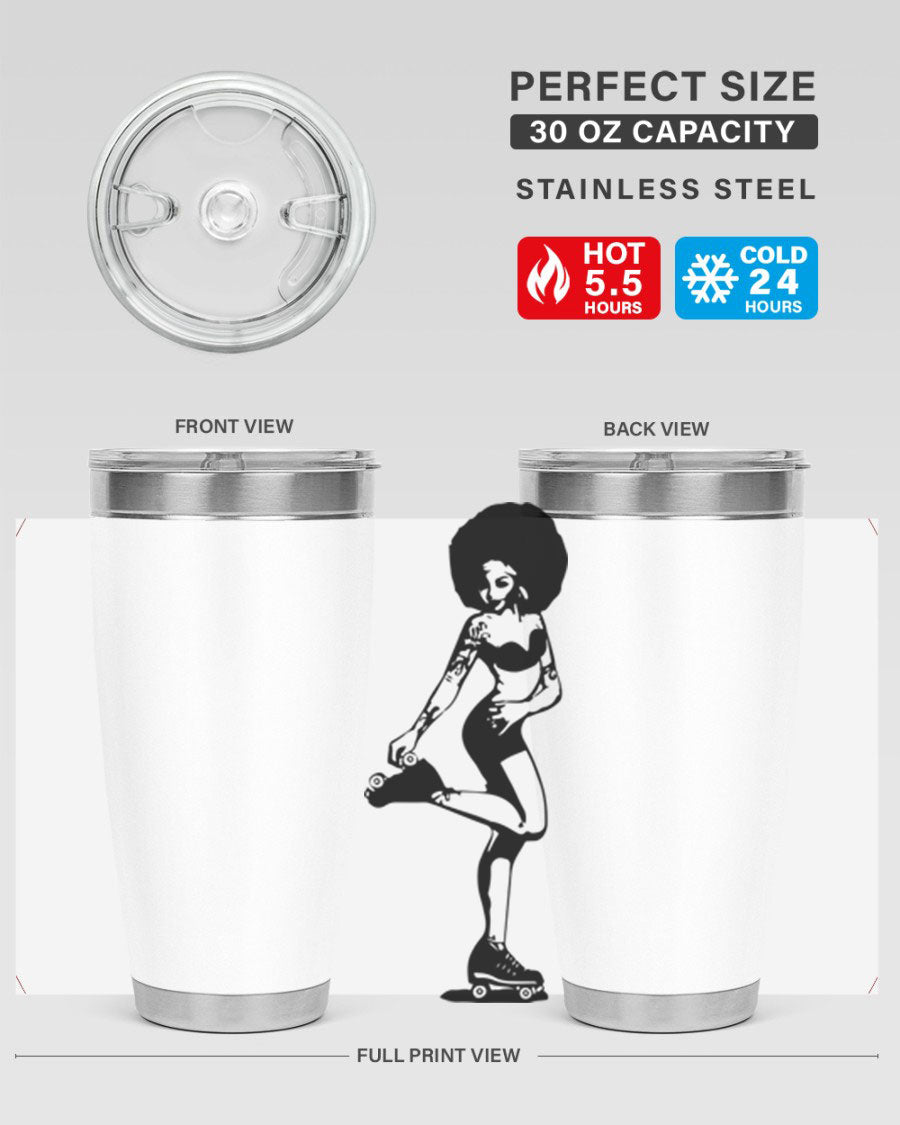 Black women - queen tumbler featuring a stylish design, double wall vacuum stainless steel, and a press-in drink-thru lid.