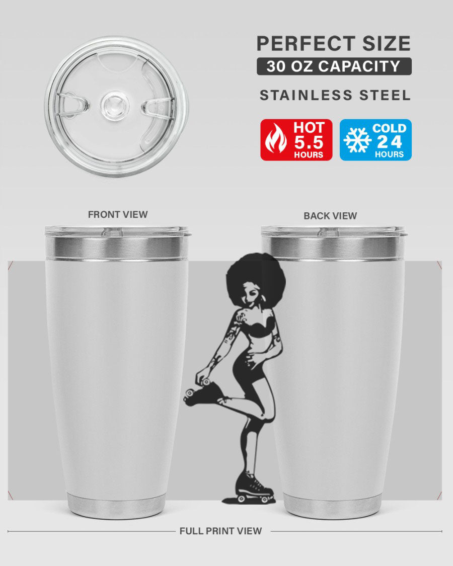 Black women - queen tumbler featuring a stylish design, double wall vacuum stainless steel, and a press-in drink-thru lid.