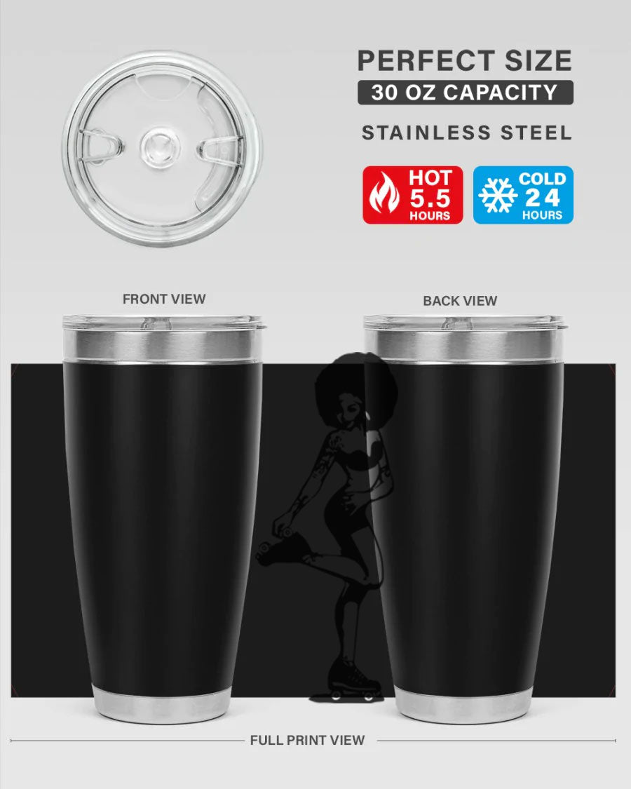 Black women - queen tumbler featuring a stylish design, double wall vacuum stainless steel, and a press-in drink-thru lid.