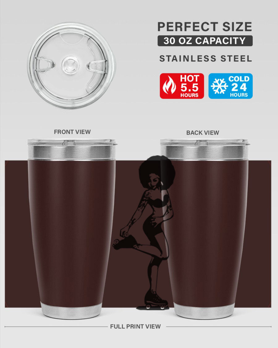 Black women - queen tumbler featuring a stylish design, double wall vacuum stainless steel, and a press-in drink-thru lid.